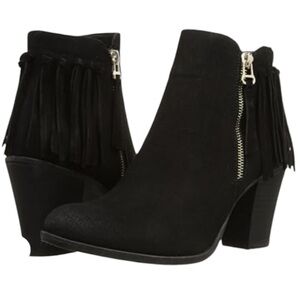 Call It Spring Black Ankle Boots with Fringe
